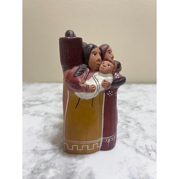 VTG Peruvian Folk Art Pottery Handcrafted Candle Holder Terracotta Clay Women - Picture 8 of 11